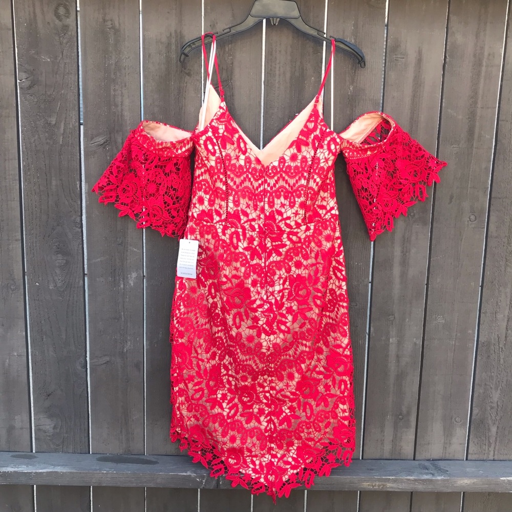 COPY - Lace red off the shoulder dress